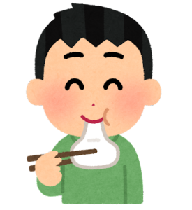 お餅を食べる男の子のイラスト