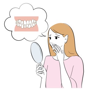 歯並びを気にする女性のイラスト