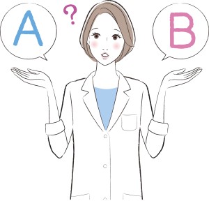 2種類を比較する女性医師のイラスト