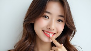 口元を指差す女性